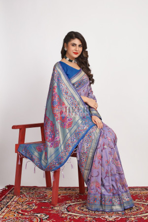 Purple Handloom Bengal Tussar Cotton Silver Zari Stripe Design Saree - Buy  Now