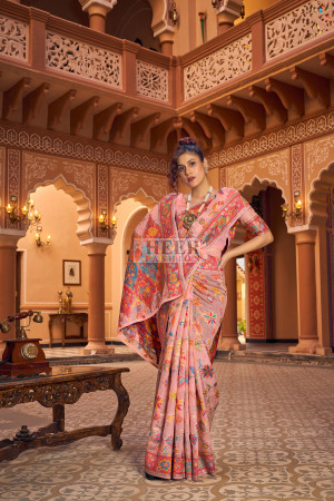 Floral Printed Saree In Light Peach