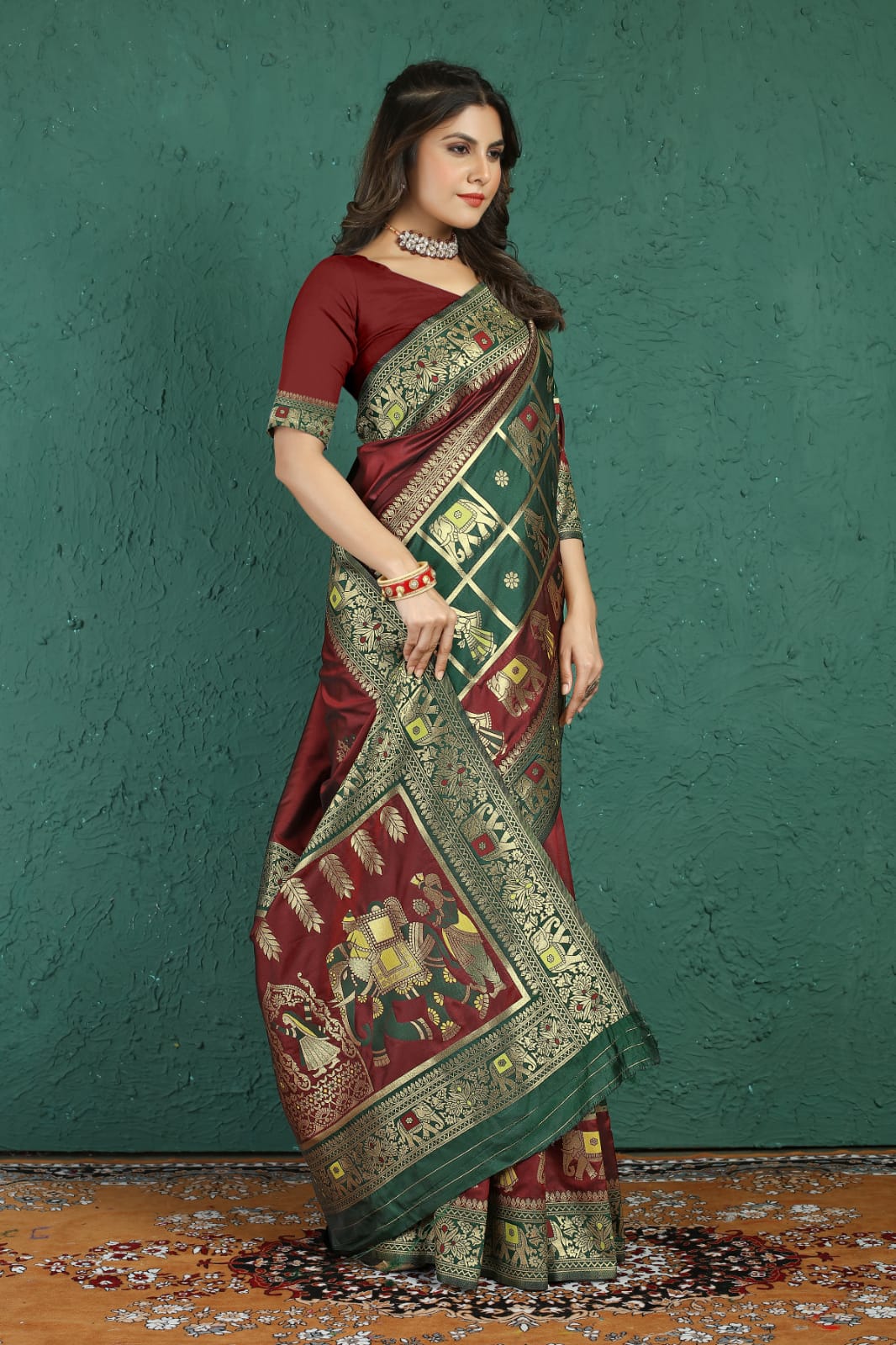 Magenta color paithani silk saree with zari weaving work