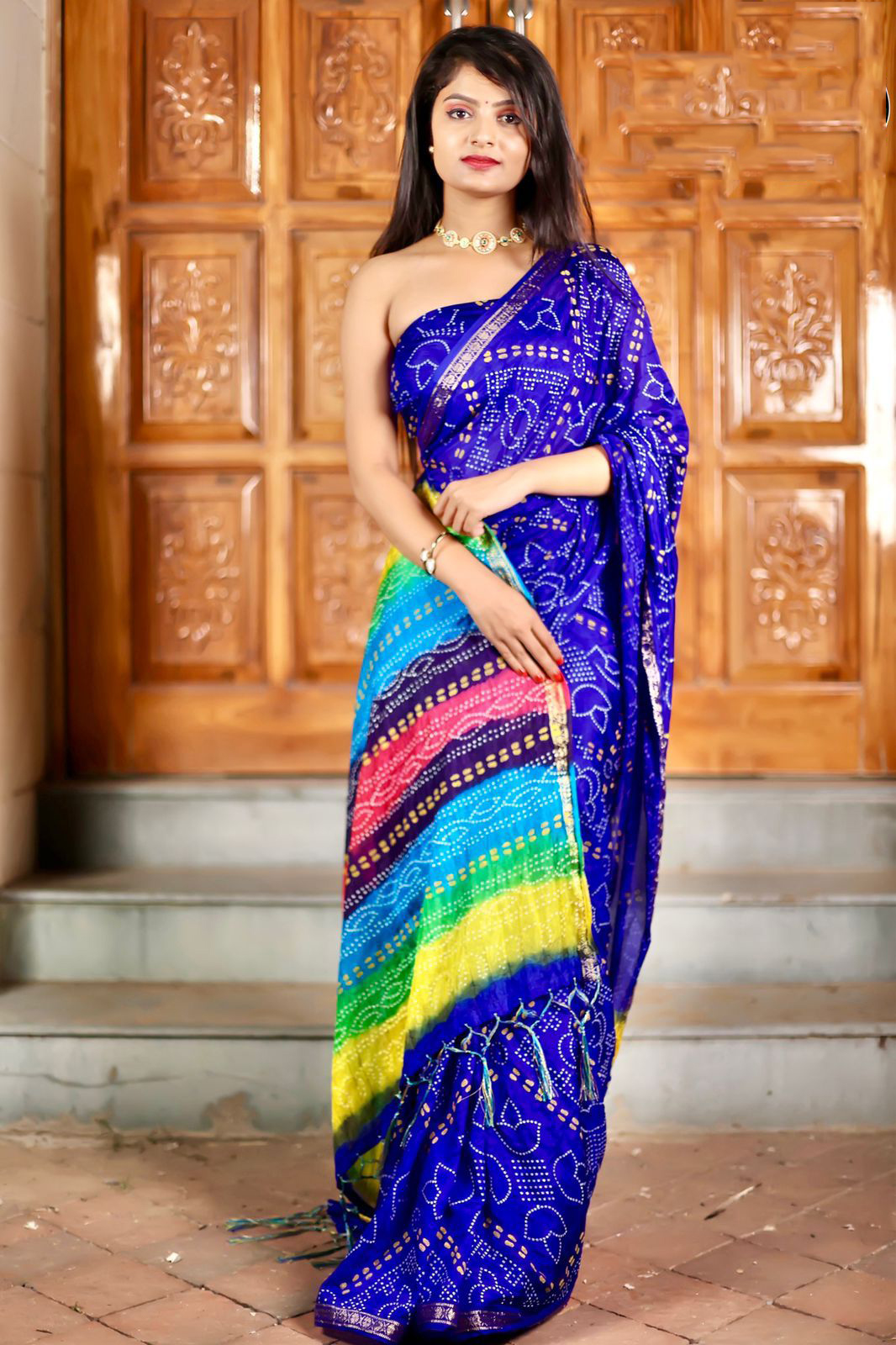 Leheriya Saree In Dark Pink|Designer Saree|Shop Online At Jhakhas.Com