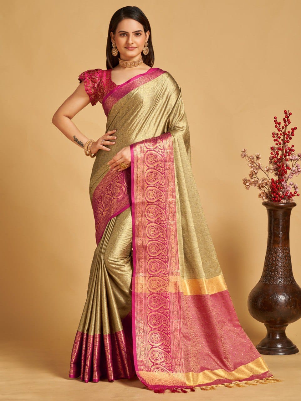 Beige Traditional Sarees - Buy Beige Traditional Sarees online in India