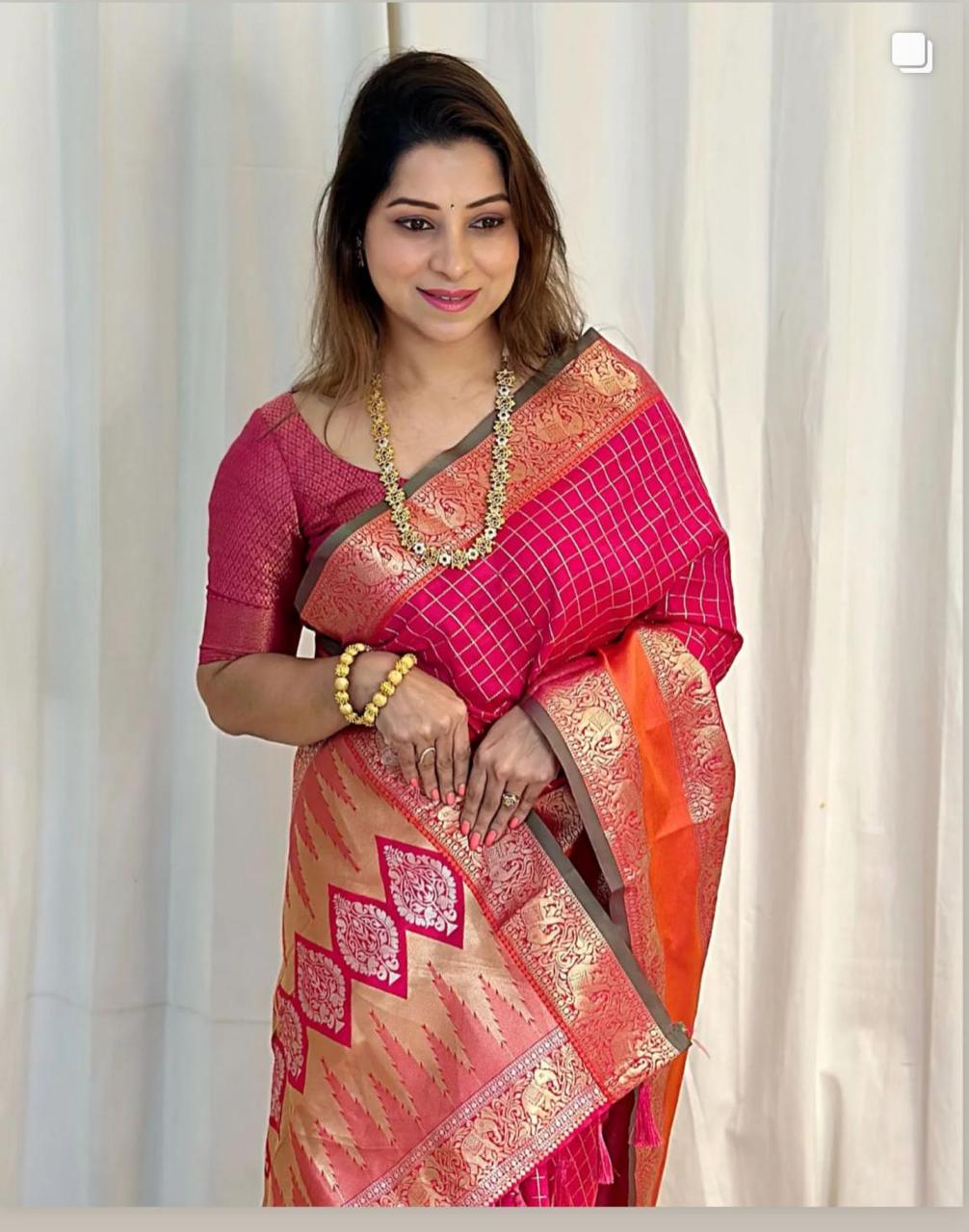 Pink Color Cotton Silk Saree With Zari Weaving Work