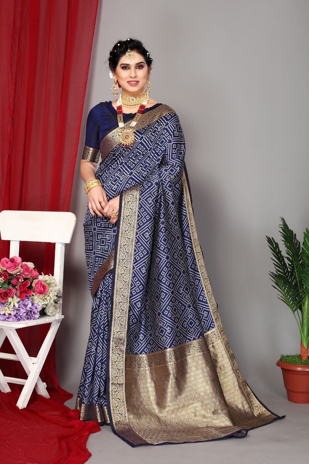 Navy blue color banarasi silk saree with zari weaving work