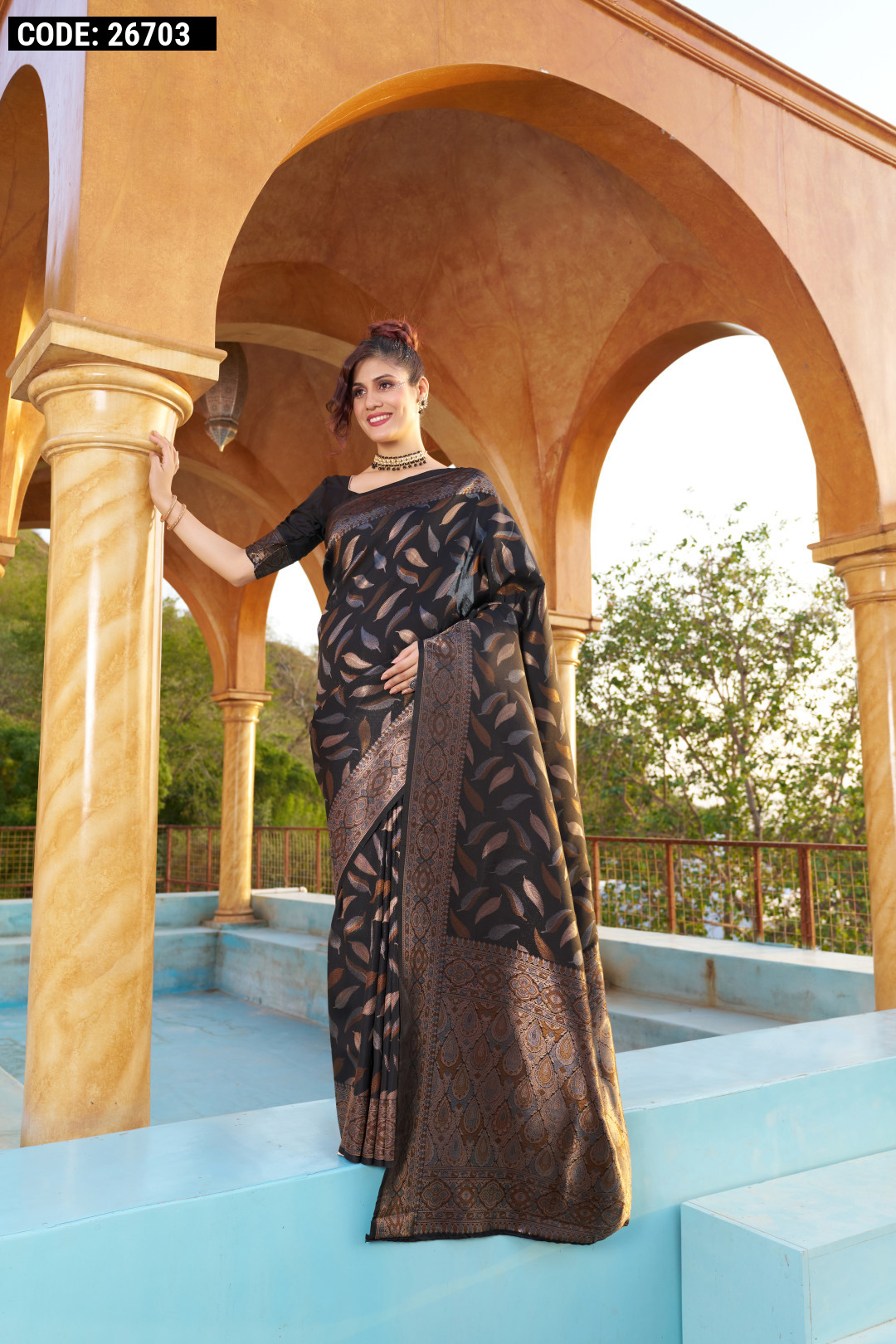 Black Zari Woven Kanjeevaram Silk Saree with Blouse - justfashion - 4084954