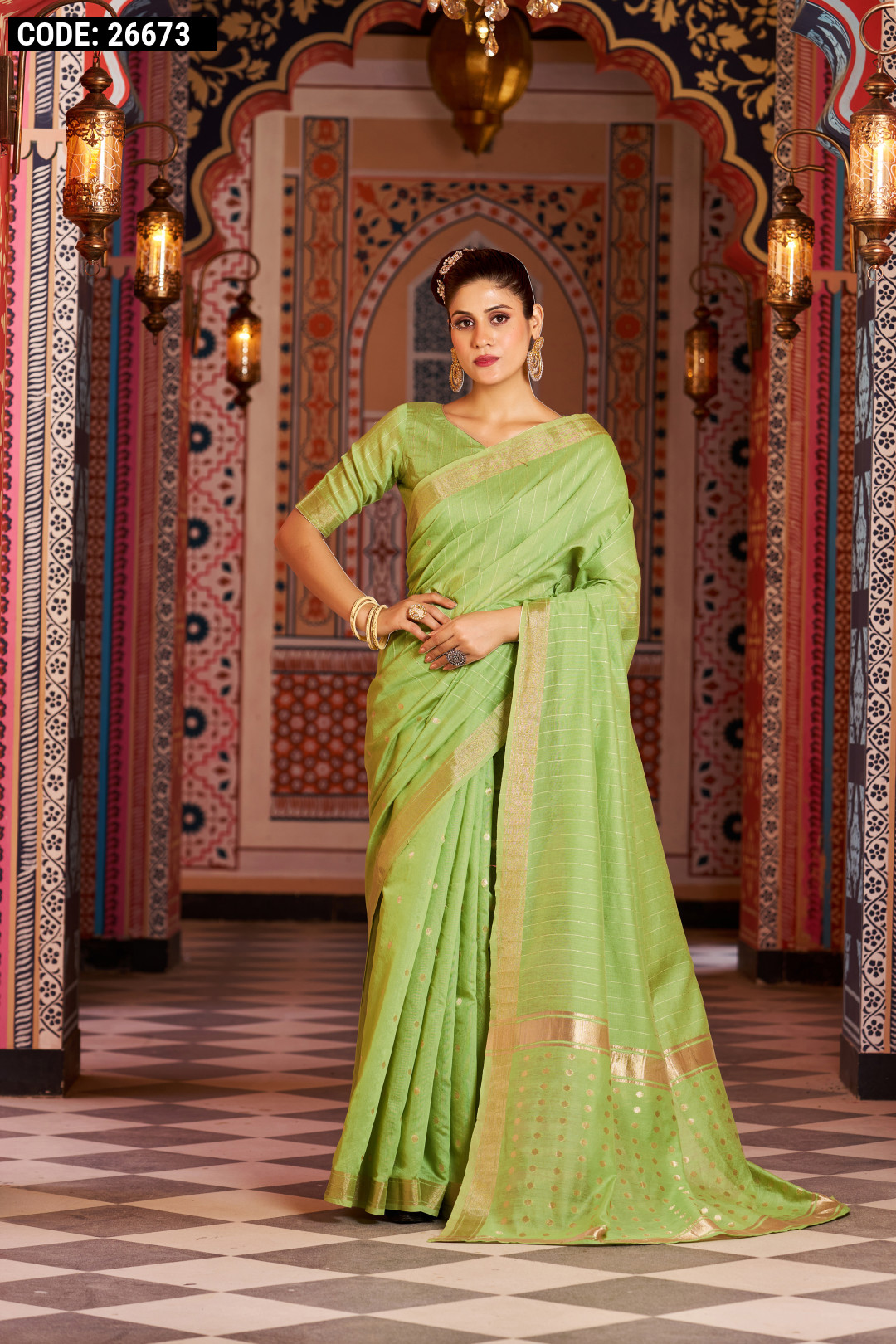 Laxmipati Chiffon Parrot Green & Golden Casual Saree (5936) in Noida at  best price by Adya Sarees Pvt Ltd - Justdial