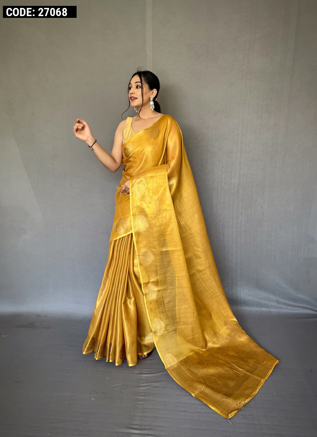 Mustard Yellow Banarasi Silk Saree – Devatithi