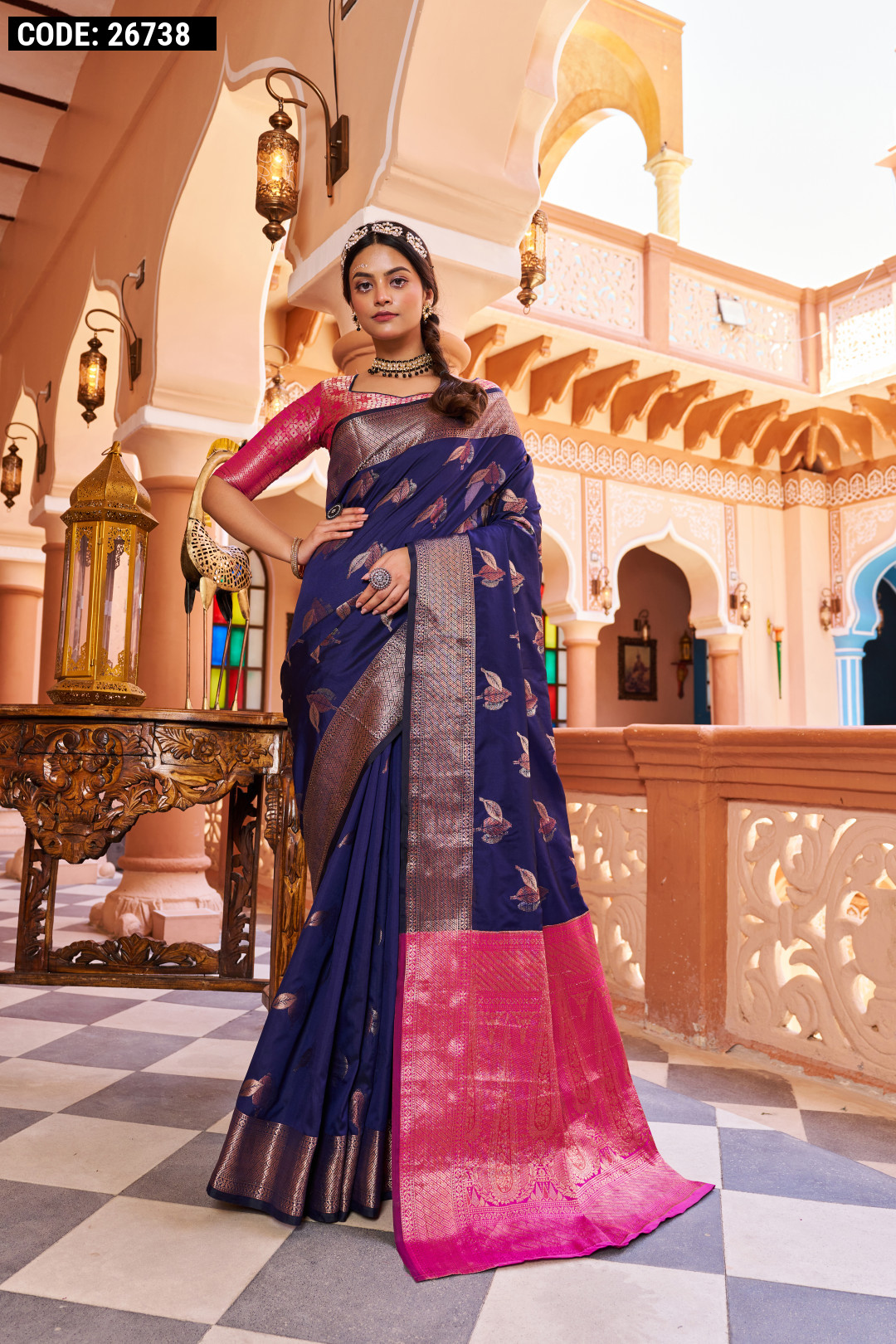 Stunning Blue Colour Saree With Red Border & Heavy Brocade Blouse Banarasi  Beautiful Zari Work In Form Of Traditional Motifs Soft Silk Saree