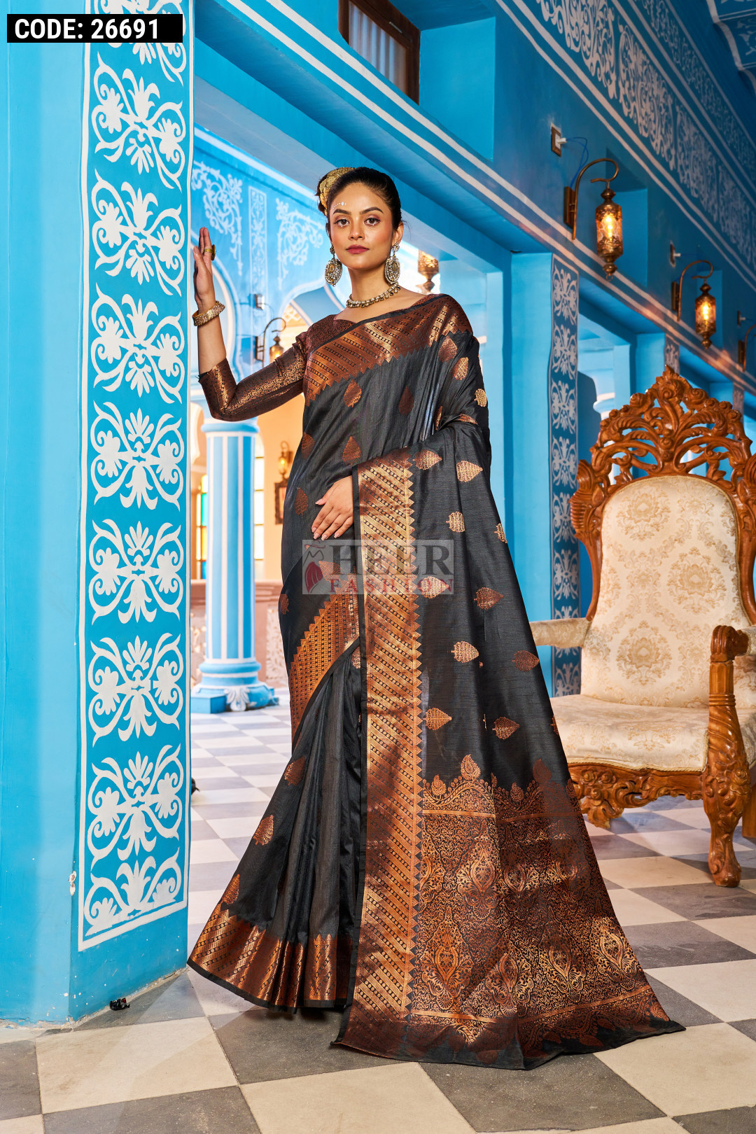 Stunning Black Color Printed Soft Cotton Silk Saree – bollywoodlehenga