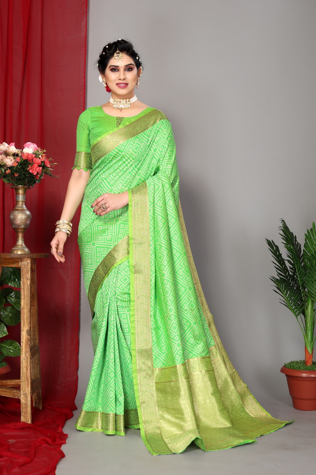 Parrot Green and Blue color Banarasi sarees with all over zari butis almond  zari weaving beautiful