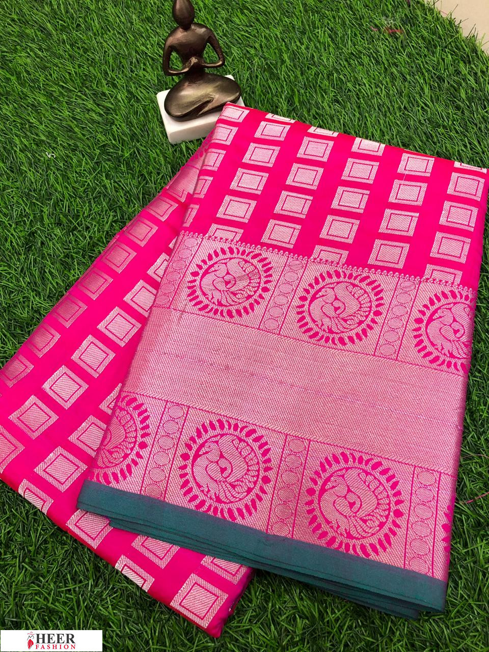 Pink color Lichi silk Zari weaving work saree