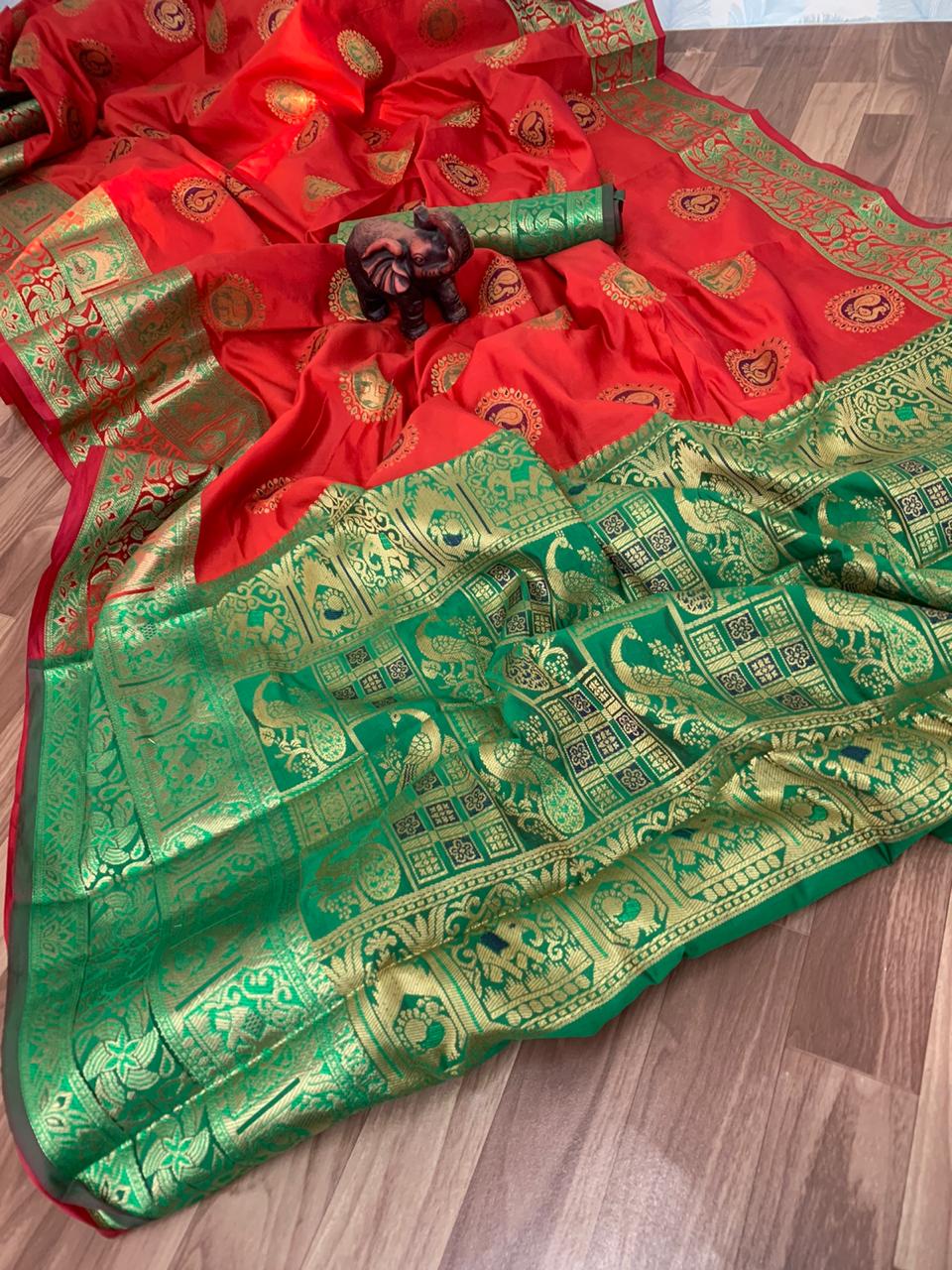 Red color Pure Banarasi weaving work saree