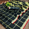 Black color doriya cotton saree with checks pattern