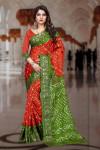 Multi color art silk bandhani saree with zari weaving border