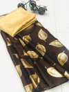 Brown color pure Satin silk saree