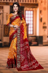 Multi color art silk bandhani saree with zari weaving border