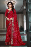 Red color soft bandhani saree with hand bandhej print