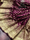 Magenta color banarasi soft silk saree with gold zari woven border