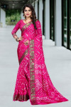 Pink color soft bandhani saree with hand bandhej print