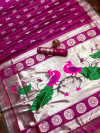 Rani pink color paithani silk saree with silver zari weaving work