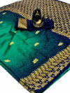 Rama green color handloom silk saree with golden zari weaving work