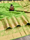 Parrot green color pure cotton saree with designer weaving border