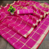 Rani pink color doriya cotton saree with checks pattern