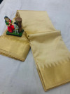 Beige color soft cotton saree with golden zari weaving border