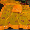 Yellow color georgette bandhani saree with border work