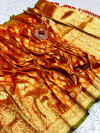 Orange color soft silk saree with golden zari work