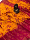 Yellow color soft cotton pochampally ikat saree with Butterflies design