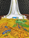 White color linen saree with kalamkari pallu & golden border