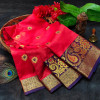 Red color soft lichi silk saree with rich pallu