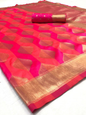 Pink color Soft Banarasi silk weaving work saree