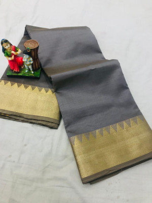 Gray color soft cotton saree with golden zari weaving border