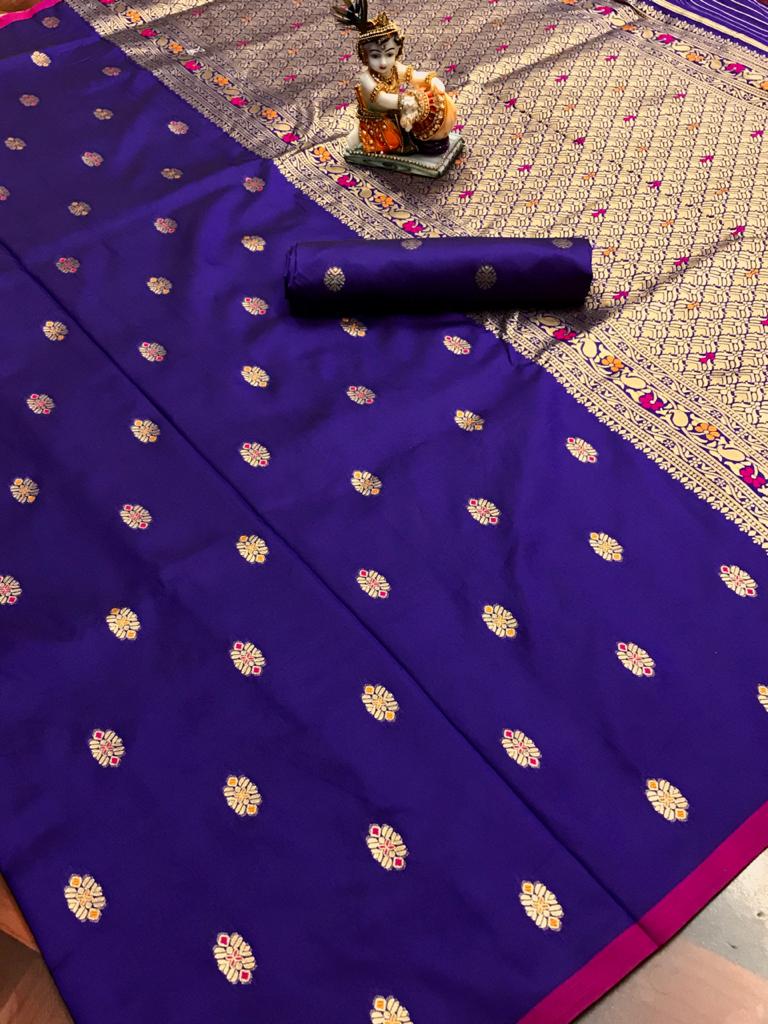 purple color lichi silk saree with Minakari Work & Jari Butti