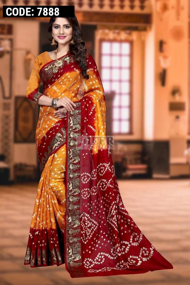 Buy online Orange Art Silk Bandhani Saree With Blouse from ethnic wear for  Women by Sondarya Bandhani for ₹1850 at 59% off | 2024 Limeroad.com