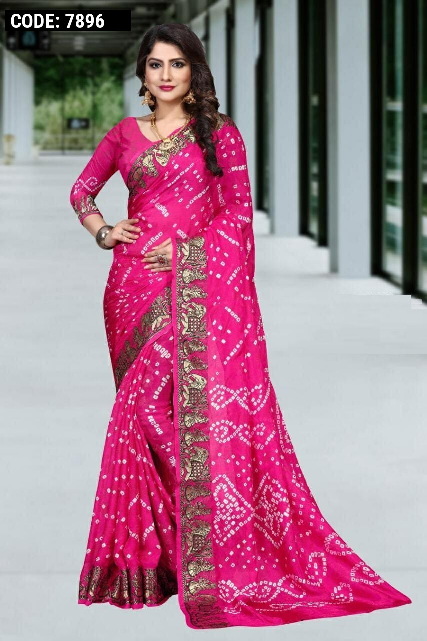 Stunning Fuchsia Pink Bandhani Saree With Designer Blouse, Bandhej Sarees,  बंधनी साड़ी - Bhakti Silk Mills, Surat | ID: 2850502215233