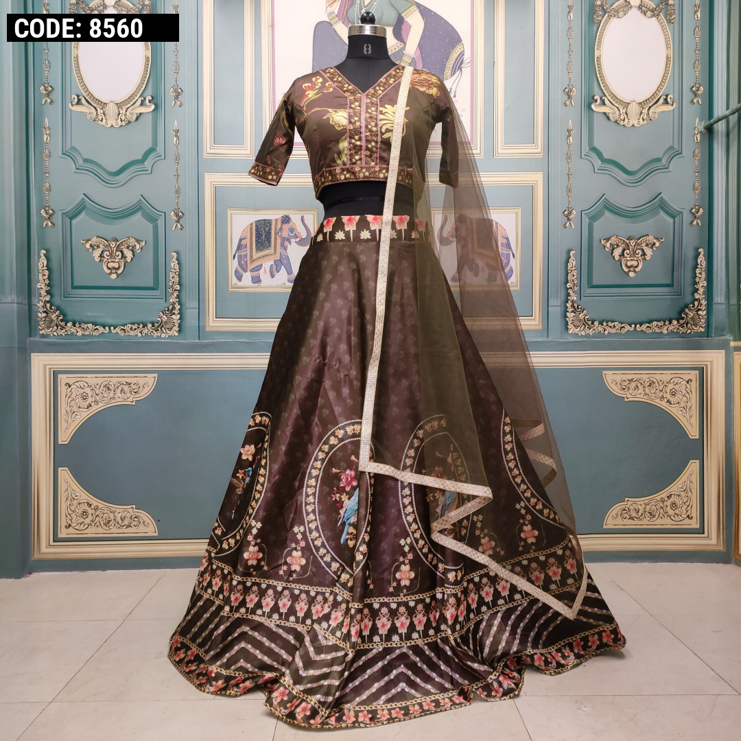 coffee color Thread Sequin Georgette Lehenga Choli Set with Soft Net D –  Ville Fashions