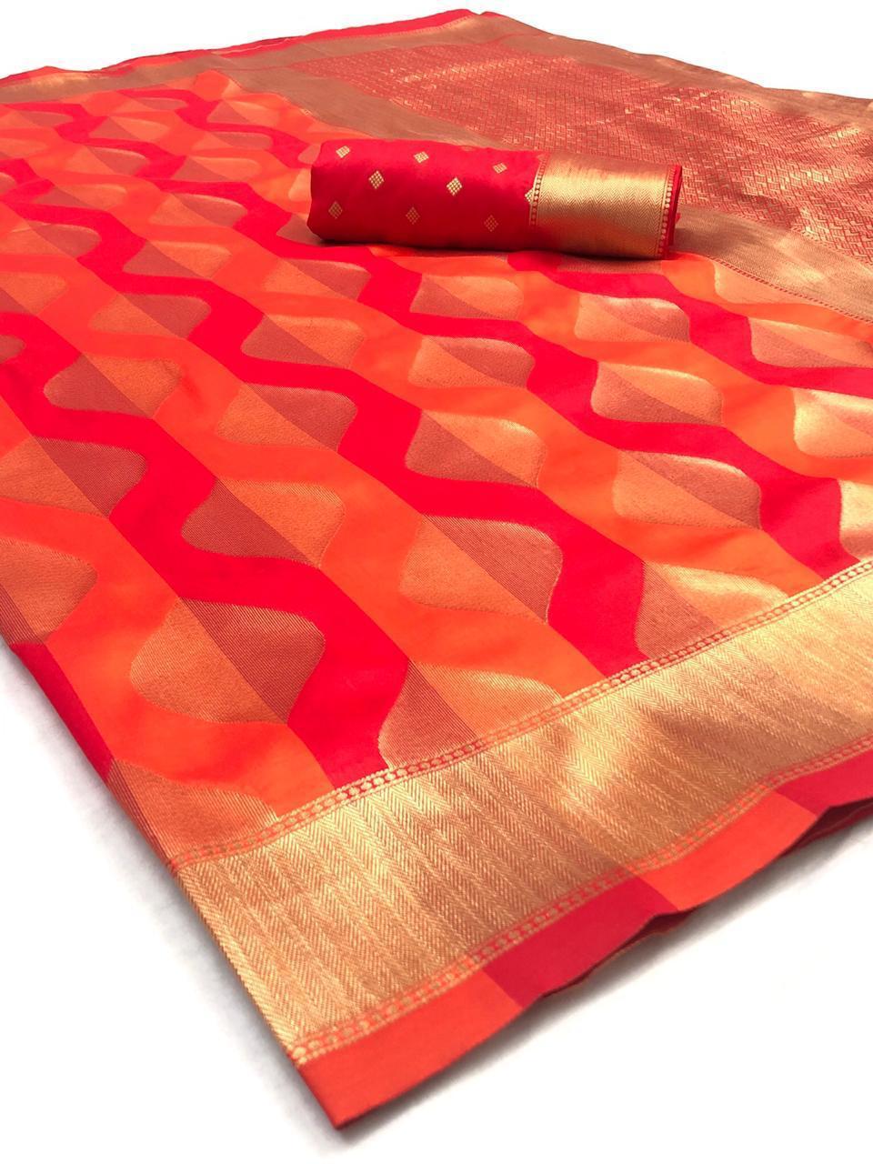 Red color Soft Banarasi silk weaving work saree