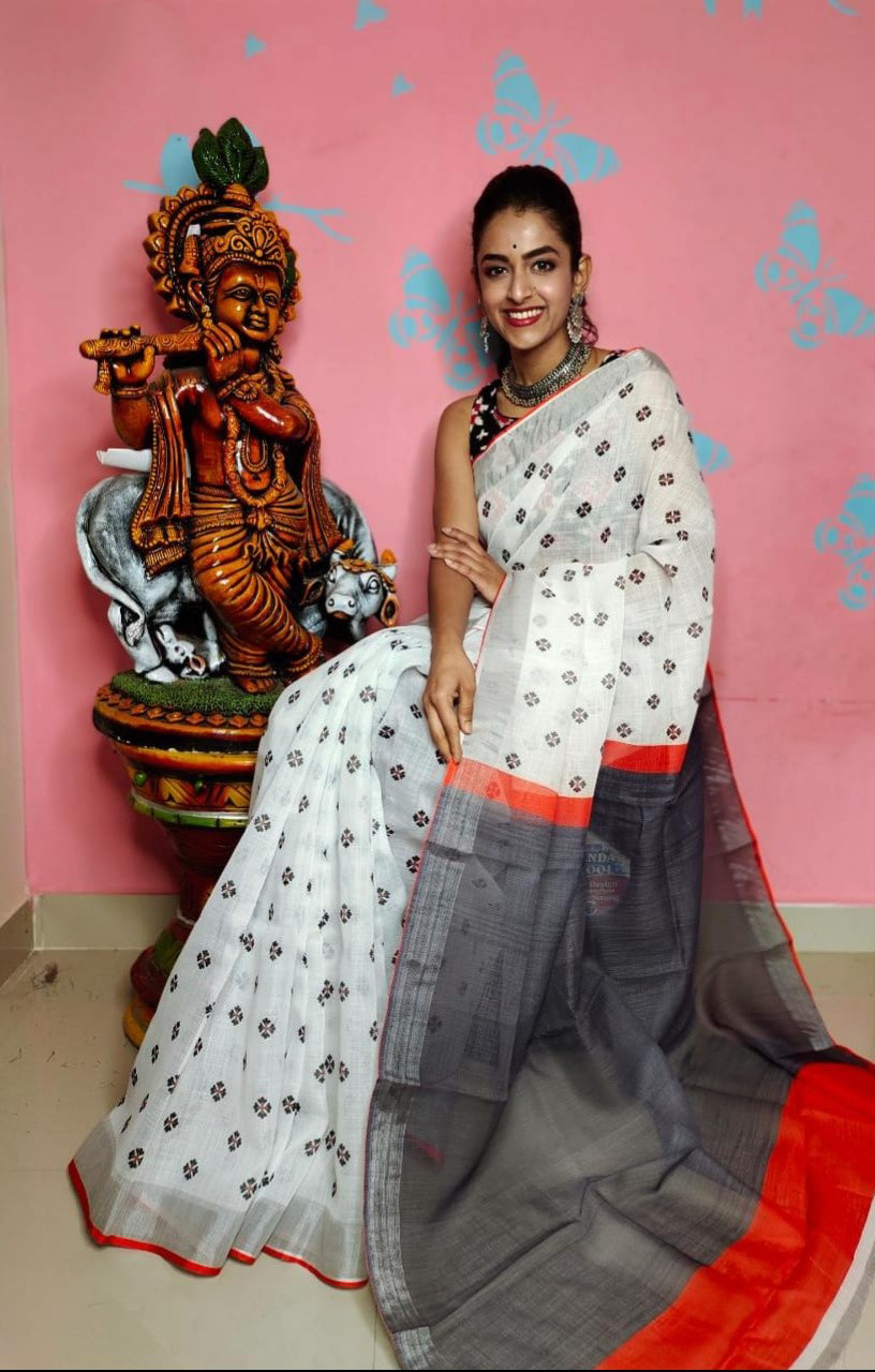 Multi color soft cotton saree with printed work