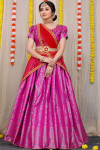 Rani pink color kanchipuram lehenga with zari weaving