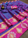 Blue color malmal silk saree with zari weaving work