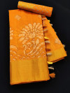 Orange color soft cotton saree with printed work