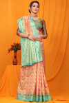 Peach color balatan silk saree with zari weaving work