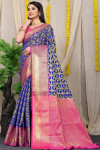 Royal blue color kanchipuram silk saree eith golden zari weaving work