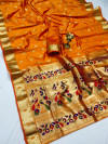 Orange color paithani silk saree with zari weaving work