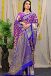 Purple color kanchipuram silk saree eith golden zari weaving work