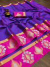 Purple color malmal silk saree with zari weaving work