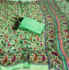 Green color soft pashmina silk saree with printed work