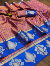 Beige color malmal silk saree with zari weaving work